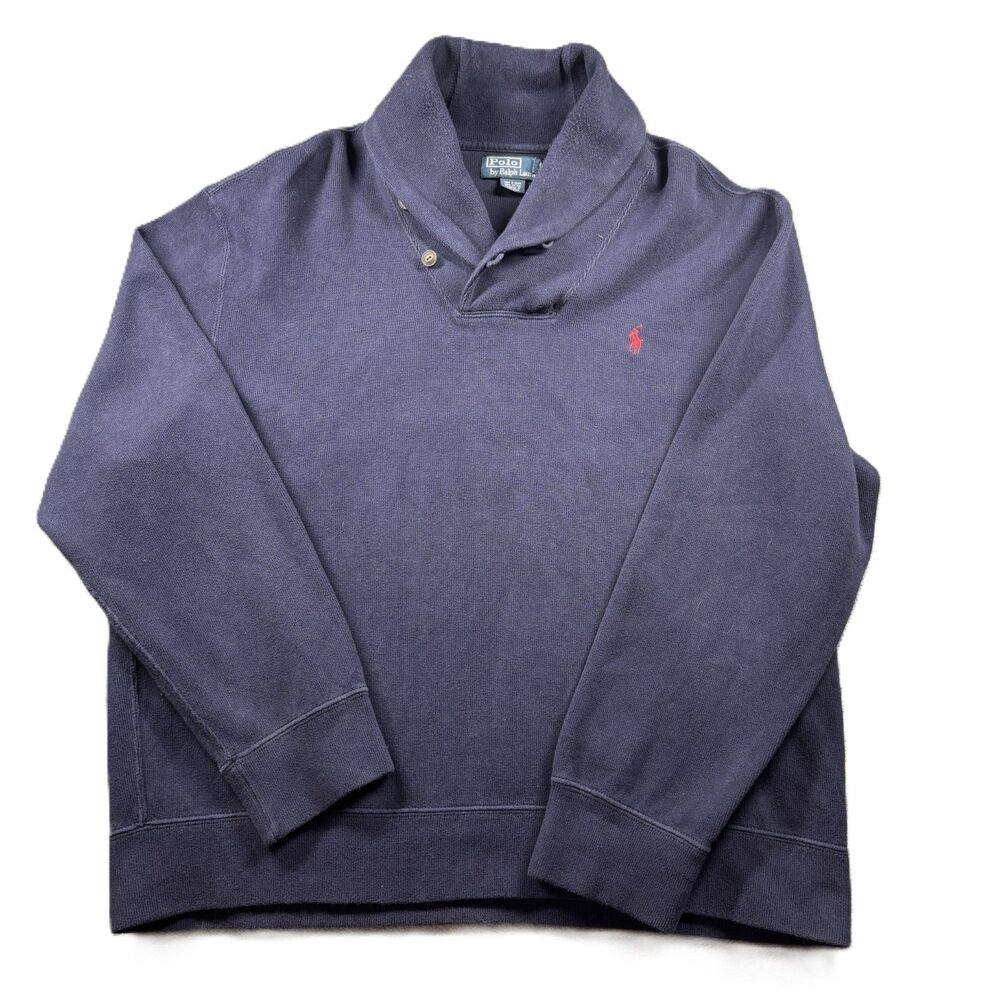 Polo Ralph Lauren Men Shawl Neck Pullover Sweater Cotton Preppy Navy Blue XXL
